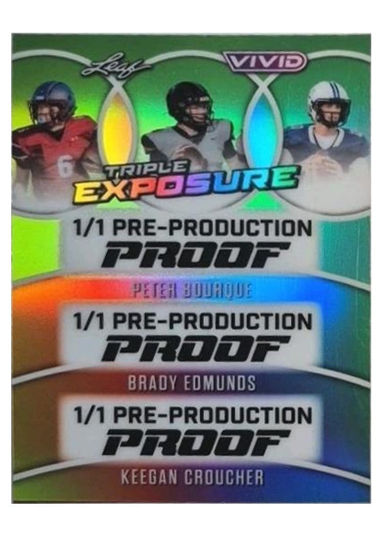 2025 Leaf Vivid Triple Exposure Peter Bourque / Brady Edmunds / Keegan Croucher #TE-1 card