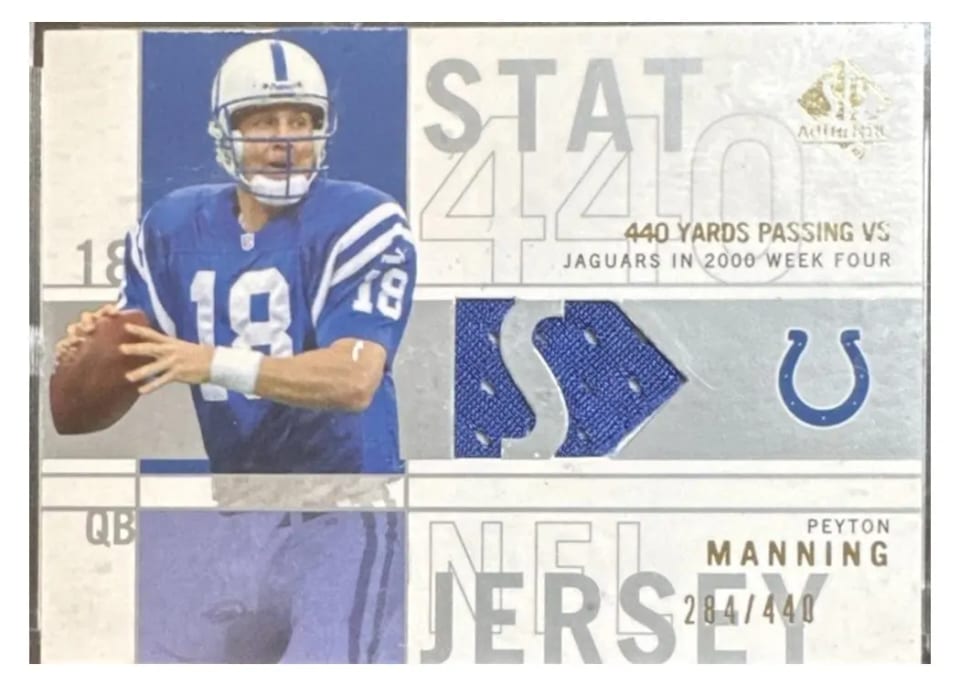 2001 SP Authentic Stat Jerseys Peyton Manning 33 Season TD Passes #SP-PM card