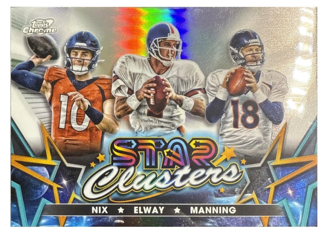 2024 Topps Cosmic Chrome Star Clusters Peyton Manning / John Elway / Bo Nix #SCL-2 card