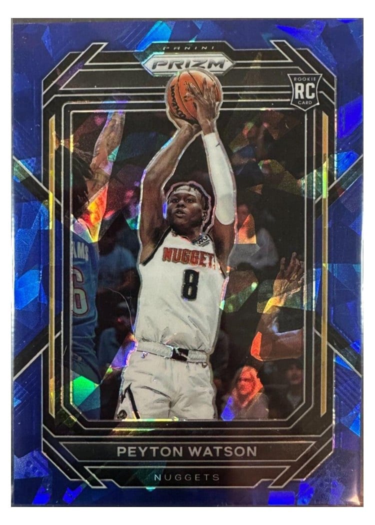 2022-23 Panini Prizm Base Set Peyton Watson Blue Ice Prizm #259 card
