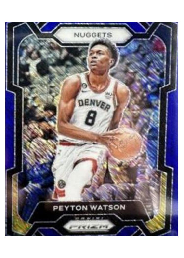 2023-24 Panini Prizm Base Set Peyton Watson Blue Shimmer #247 card