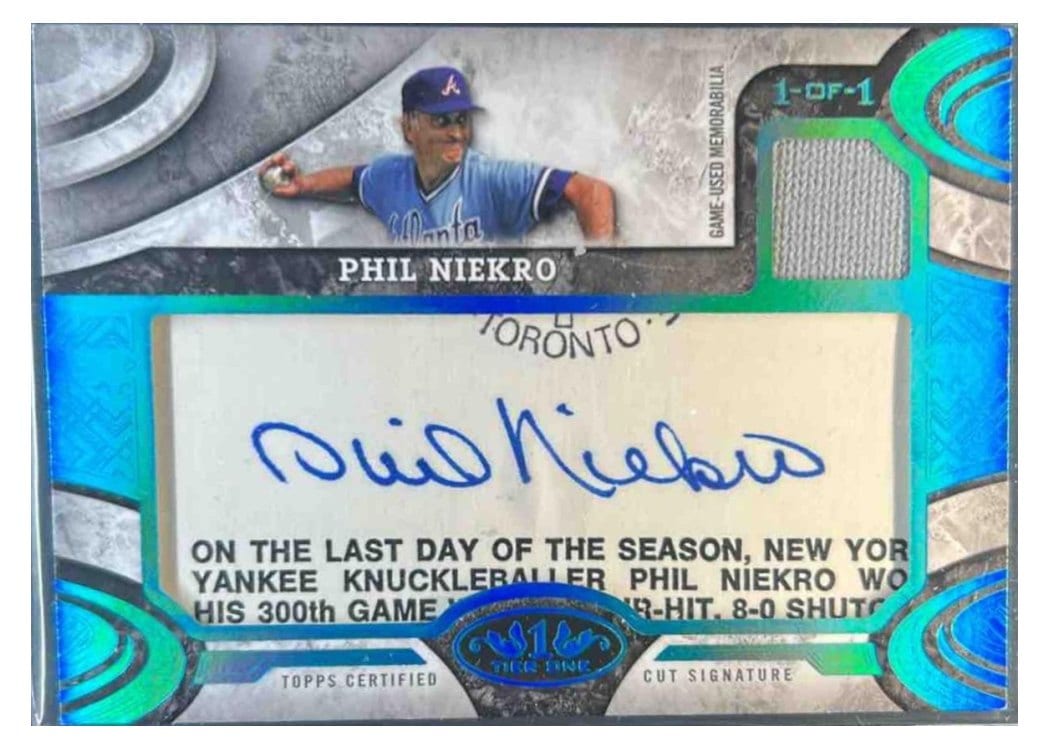 2025 Topps Tier One Cut Signature Relics Phil Niekro #T1CSR-PN card