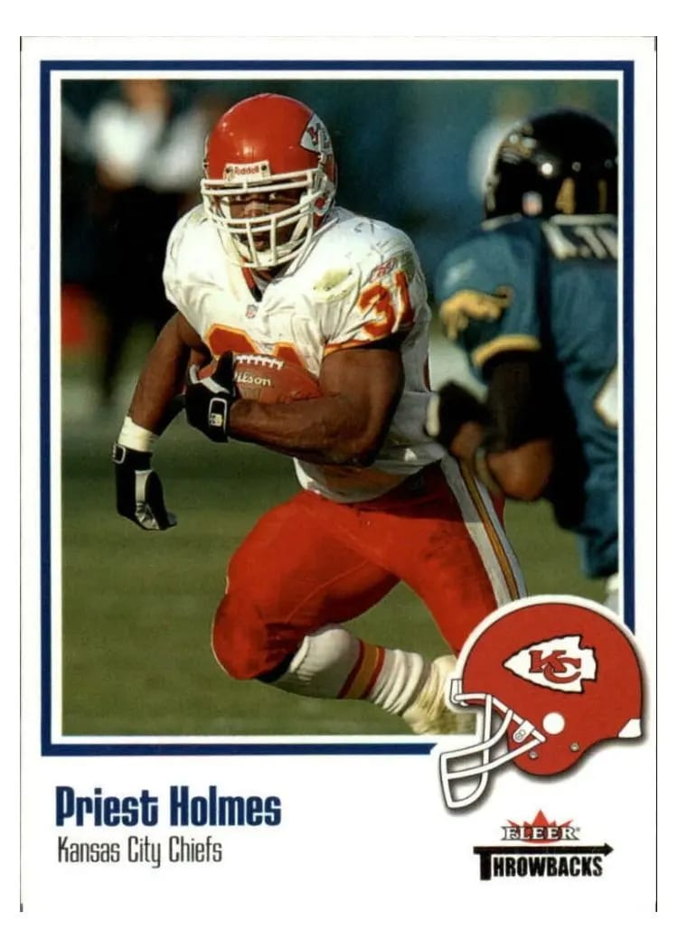 2002 Fleer Throwbacks Priest Holmes #57 card