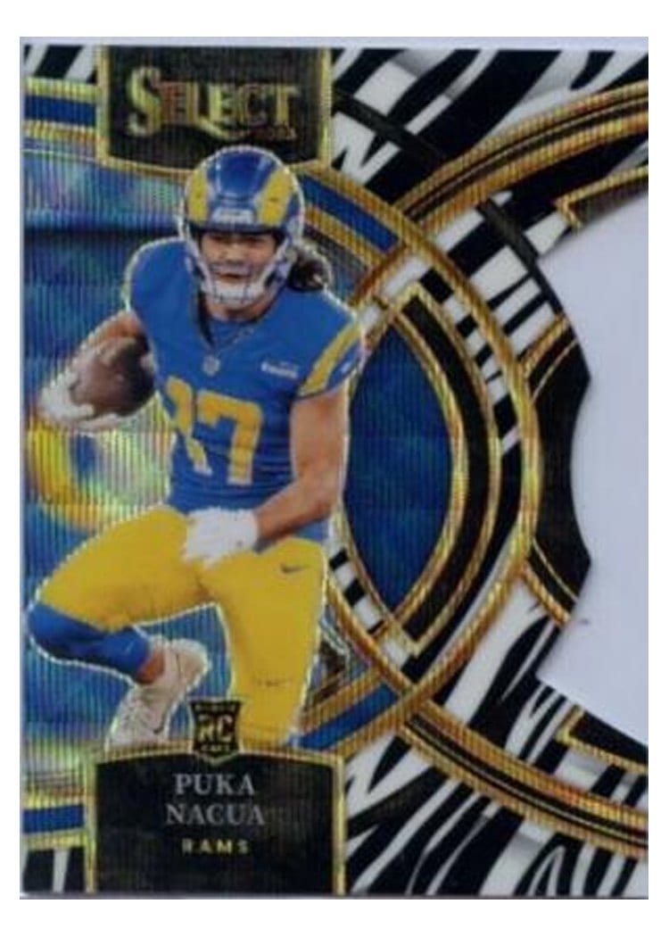 2023 Panini Select Puka Nacua Zebra Prizm Die-Cut #199 card