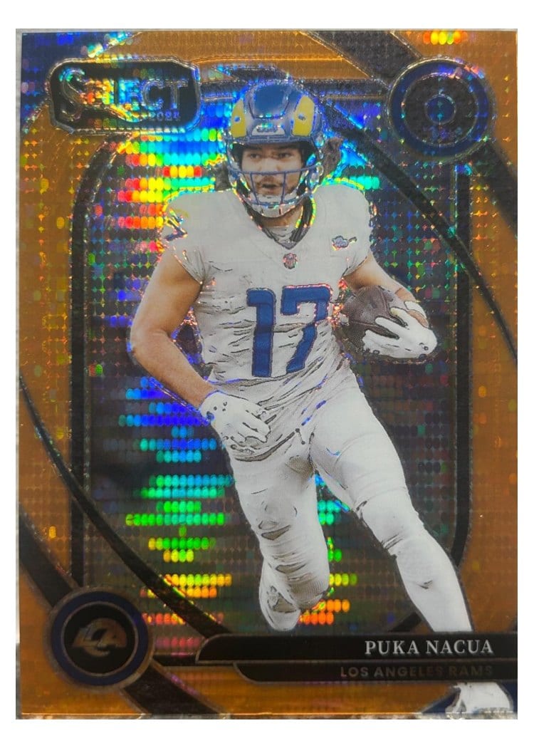 2024 Panini Select Base Set Puka Nacua Neon Orange Pulsar Prizm #287 card
