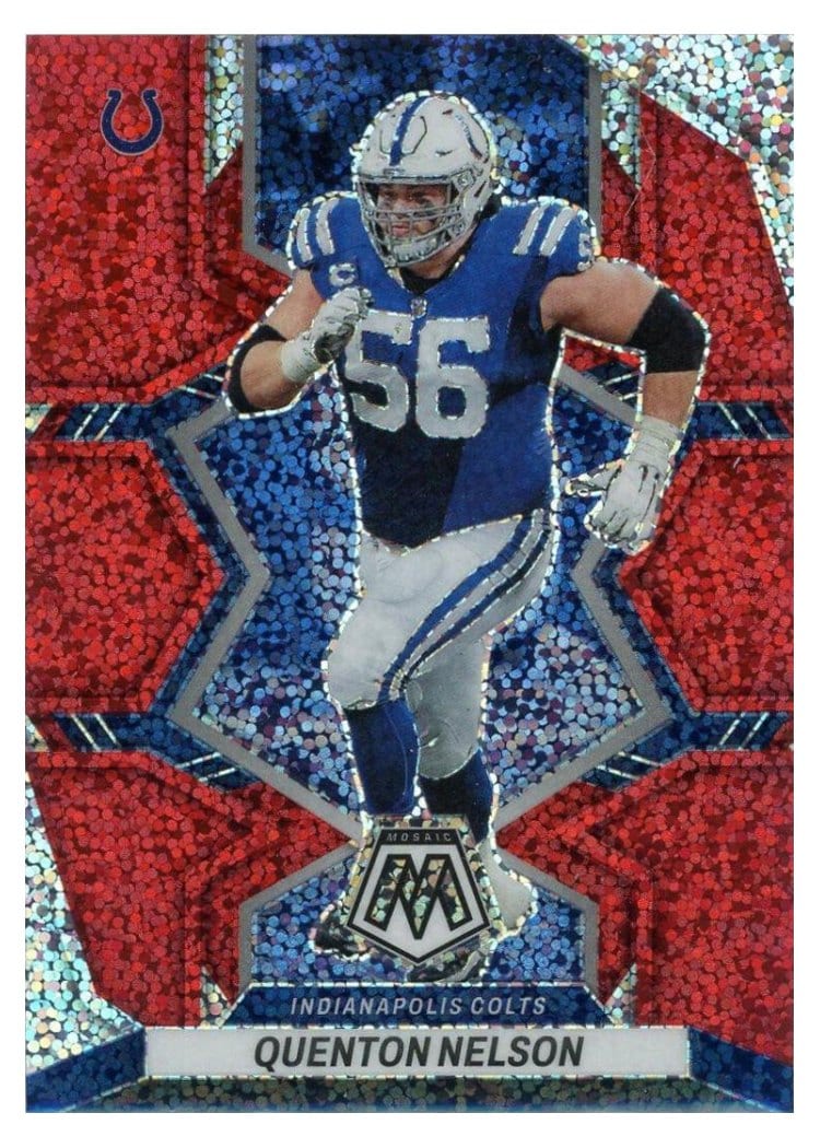 2022 Panini Mosaic Base Set Quenton Nelson Red Sparkle #85 card