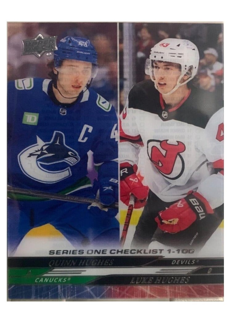 2024-25 Upper Deck Base Set Quinn Hughes / Luke Hughes Clear Cut #199 card