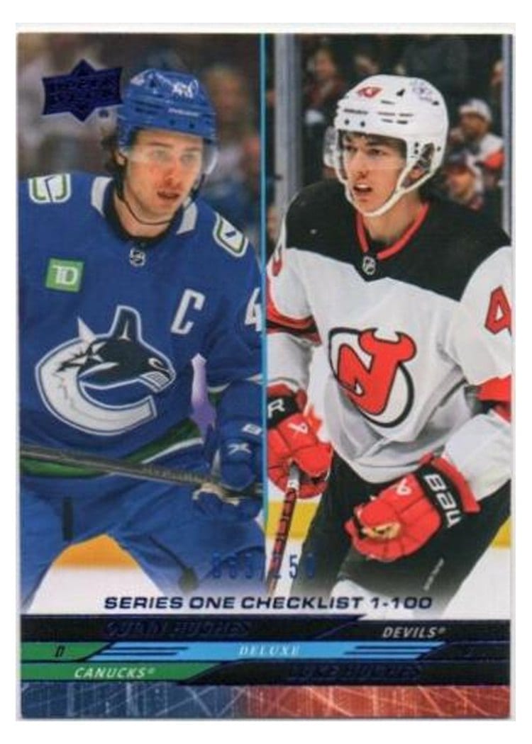 2024-25 Upper Deck Base Set Quinn Hughes / Luke Hughes Deluxe #199 card