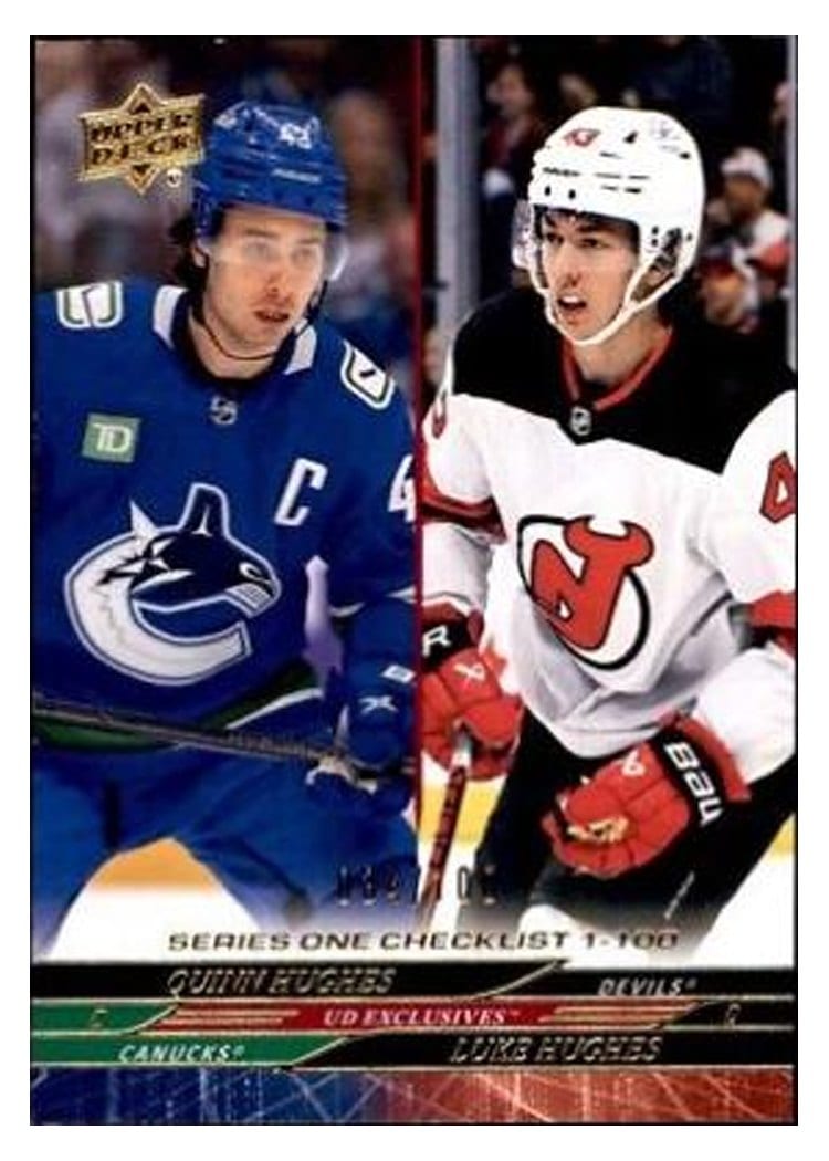 2024-25 Upper Deck Base Set Quinn Hughes / Luke Hughes #199 card