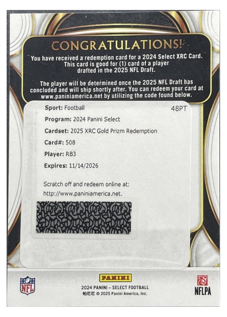 2024 Panini Select 2025 XRC Prizm Redemption Quinshon Judkins #508 card