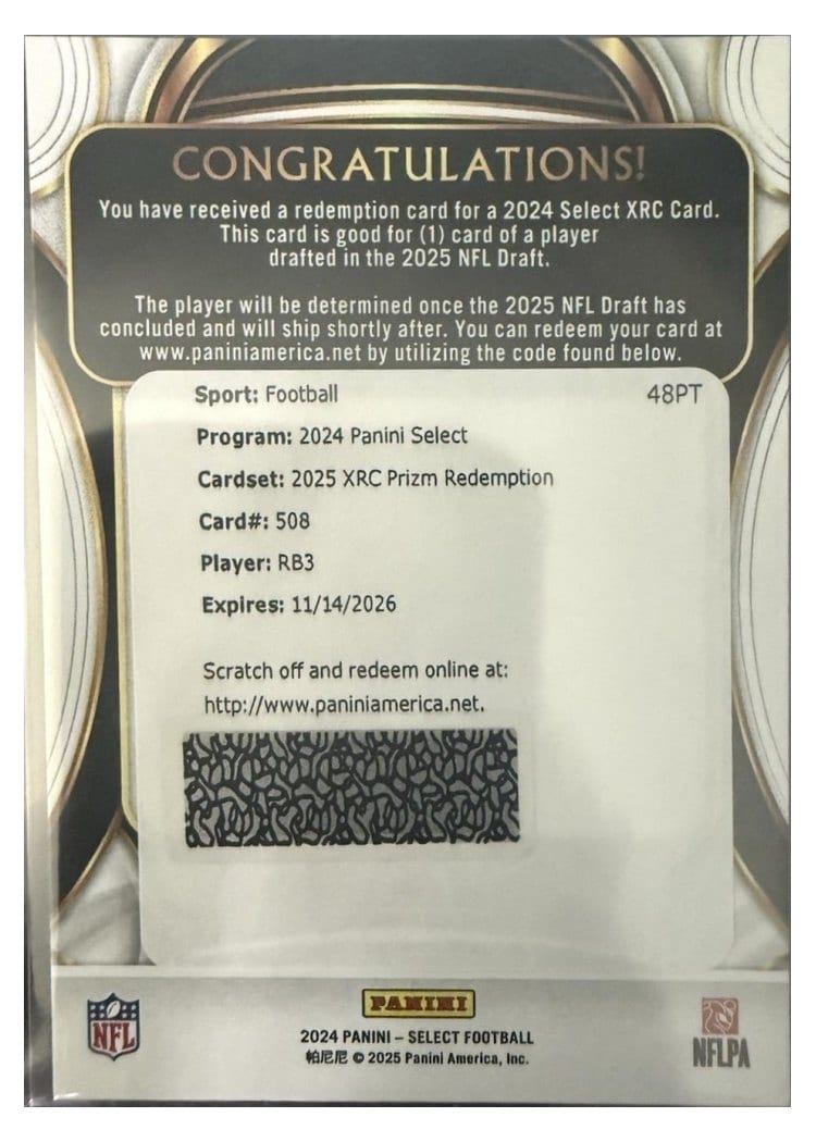 2024 Panini Select 2025 XRC Prizm Redemption Quinshon Judkins #508 card