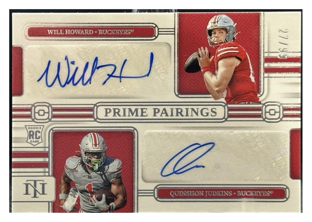 2025 Panini National Treasures Collegiate Dual Signatures Quinshon Judkins/Will Howard #5 card