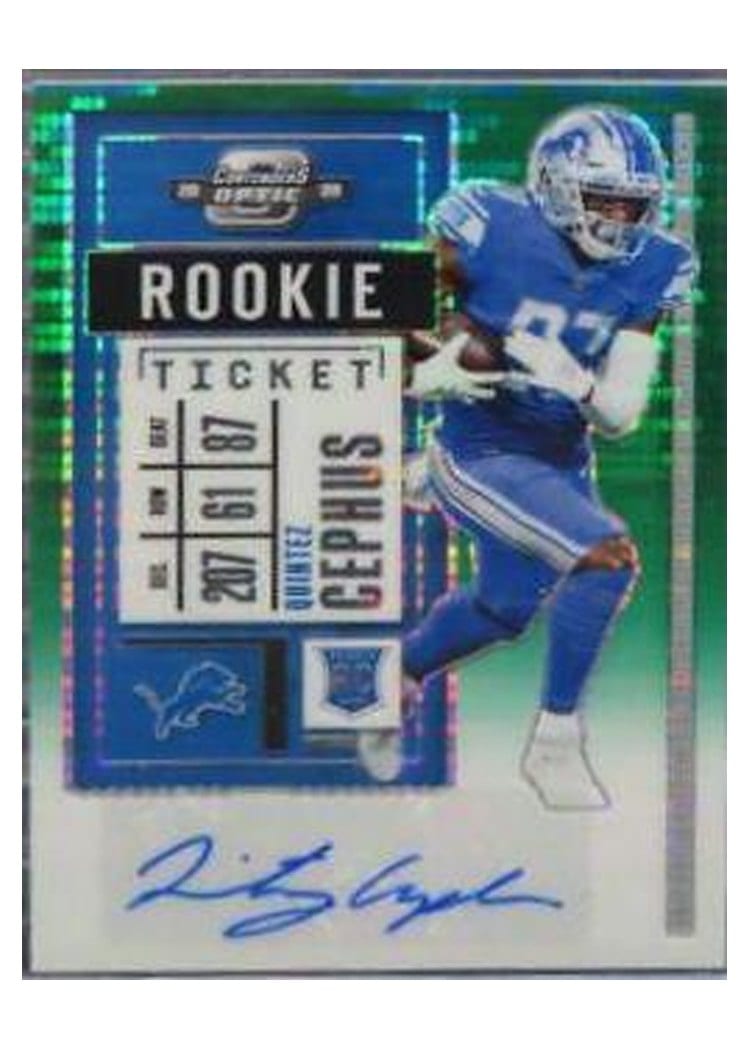 2020 Panini Contenders Optic Base Set Quintez Cephus Autograph Green Pulsar #189 card