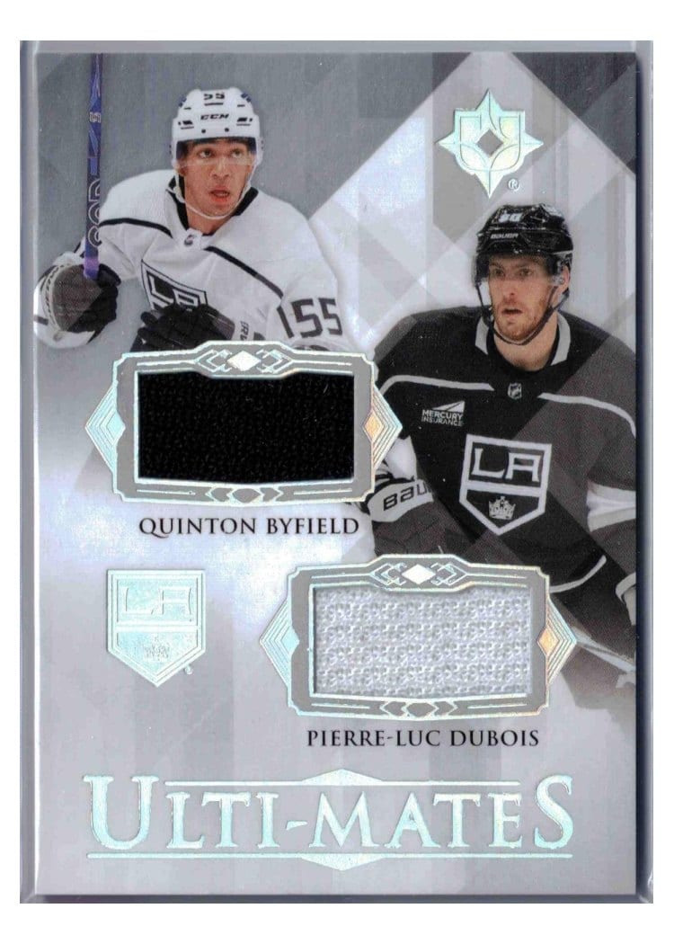 2023-24 Upper Deck Ultimate Collection Ulti-Mates Dual Jersey Quinton Byfield/Pierre-Luc Dubois #UTM-DB card