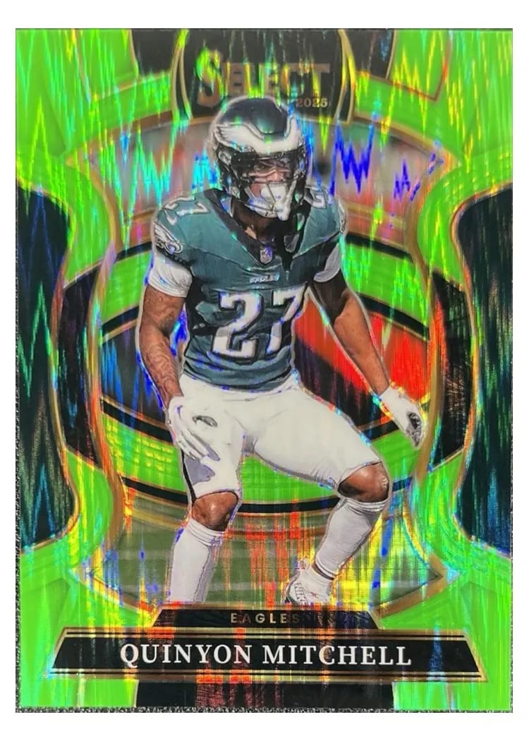 2025 Panini Select Base Set Quinyon Mitchell Neon Green Prizm Shock #92 card