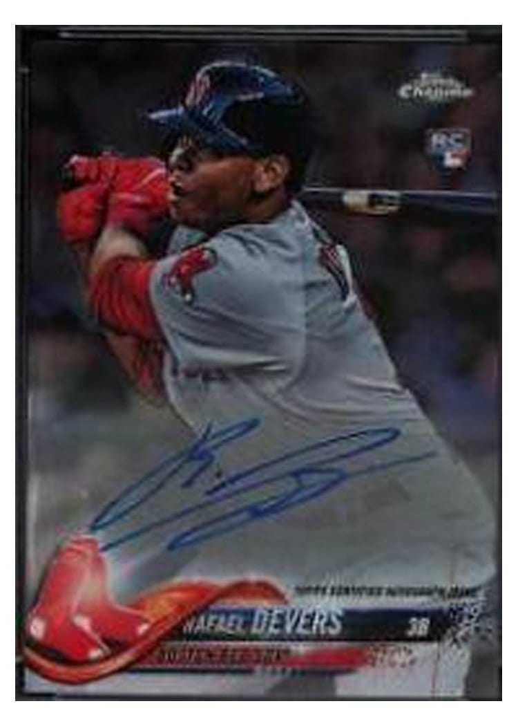 2018 Topps Chrome Rookie Autographs Rafael Devers Purple Refractor #RA-RD card