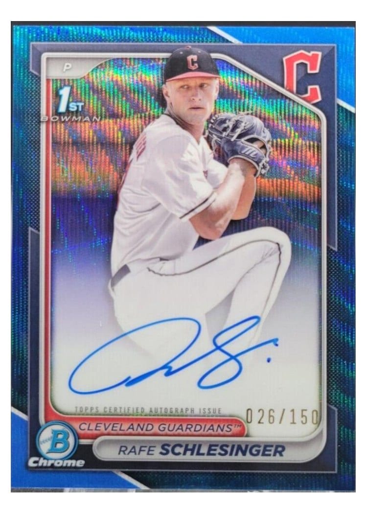 2024 Bowman Draft Chrome Prospect Autographs Rafe Schlesinger Blue Wave Refractor #CPA-RSC card