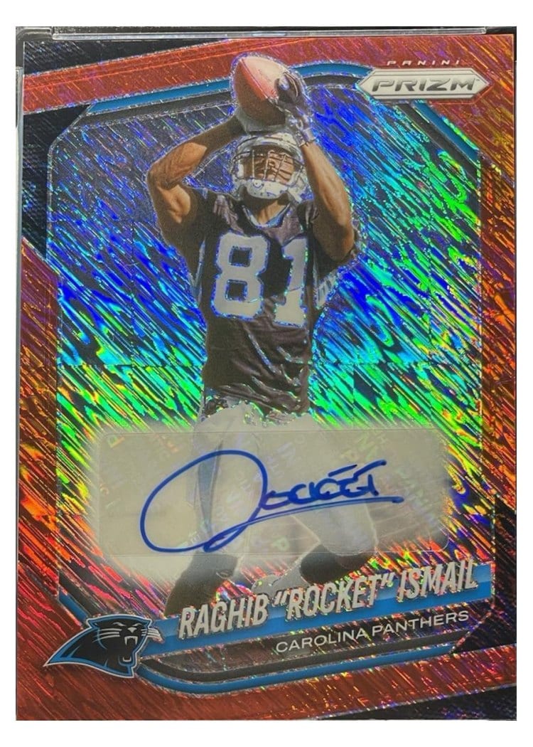 2025 Panini Prizm Base Set Raghib "Rocket" Ismail Red Shimmer Autograph #86 card