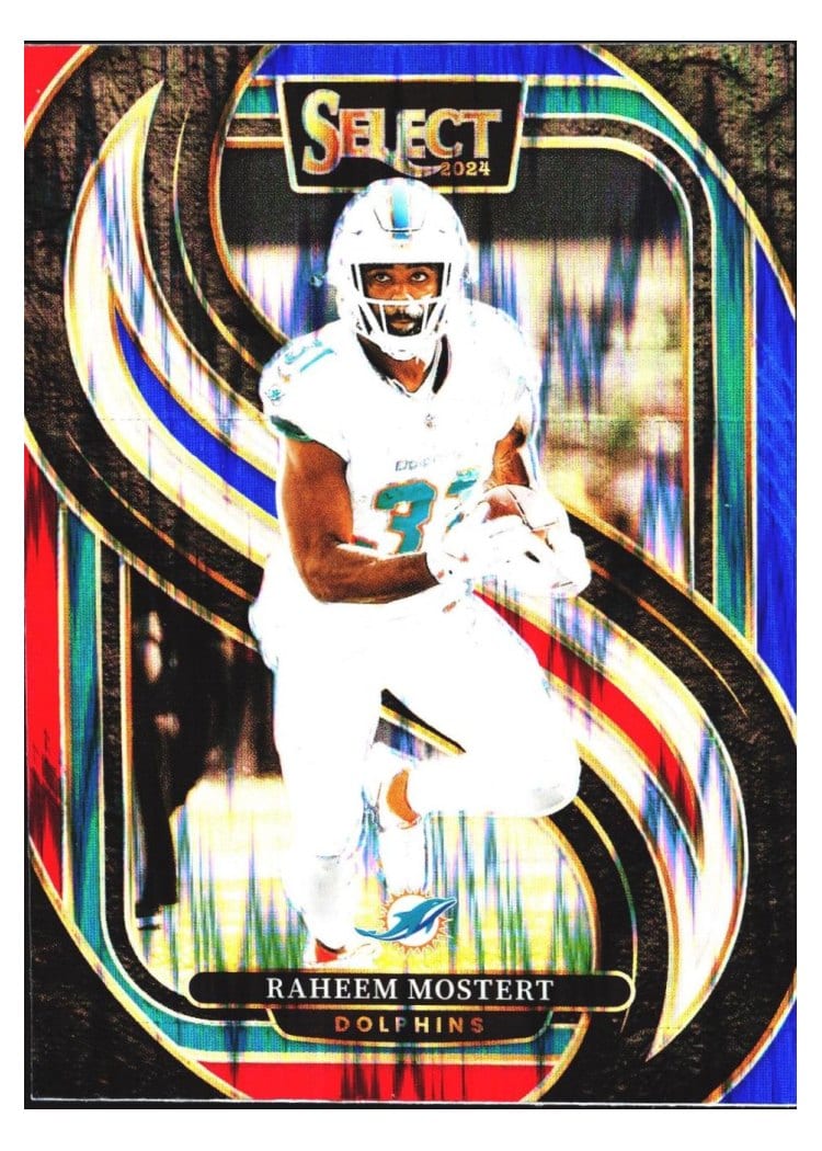2024 Panini Select Base Set Raheem Mostert Green Red Prizm Shock #188 card