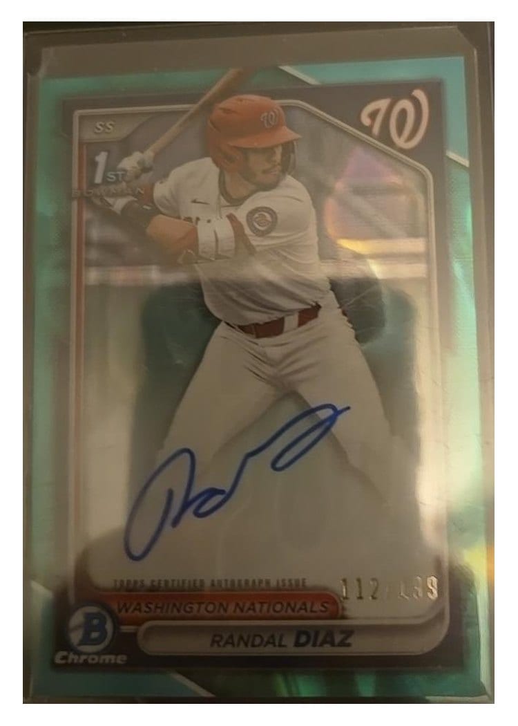 2024 Bowman Draft Chrome Prospect Autographs Randal Diaz Aqua Lava Refractor #CPA-RD card
