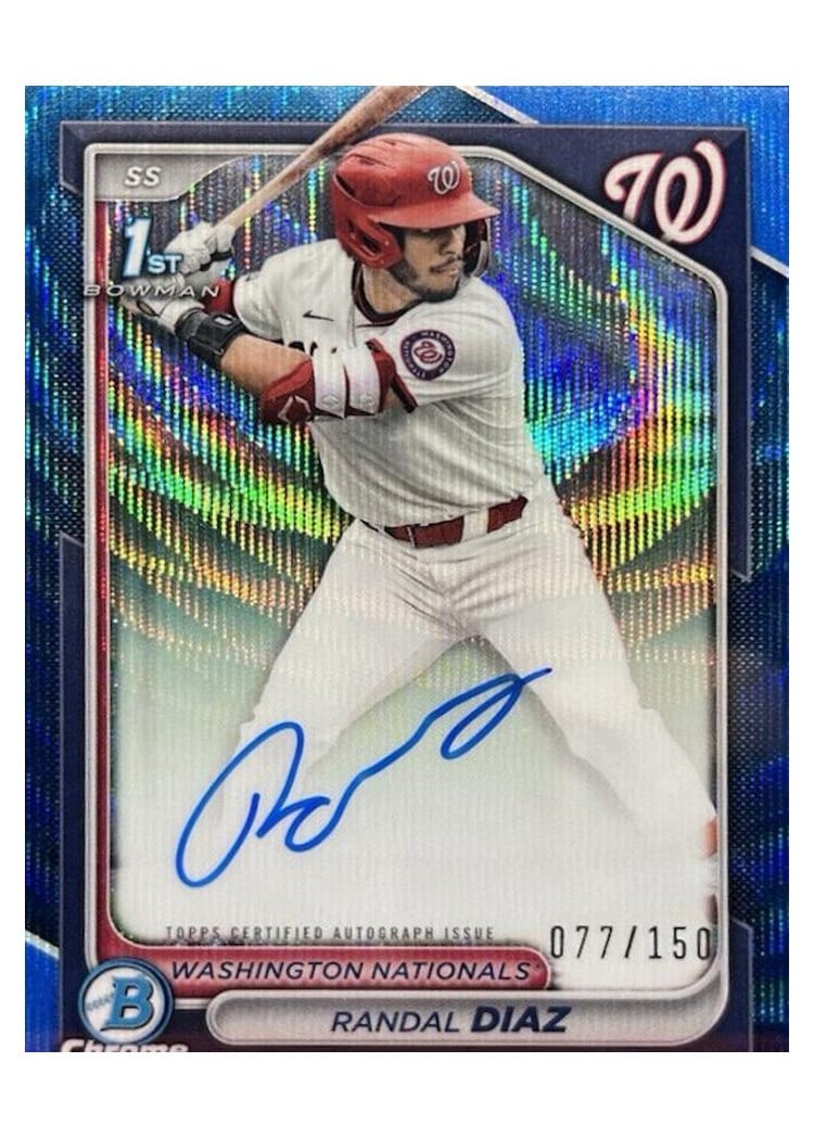 2024 Bowman Draft Chrome Prospect Autographs Randal Diaz Blue Wave Refractor #CPA-RD