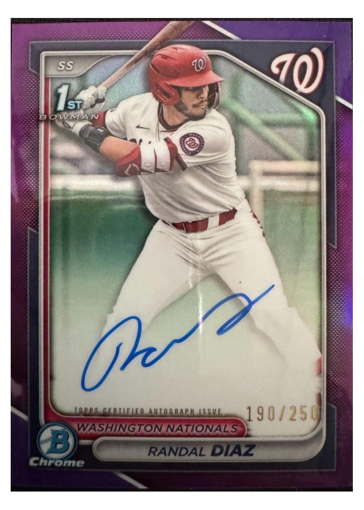 2024 Bowman Draft Chrome Prospect Autographs Randal Diaz Purple Refractor #CPA-RD