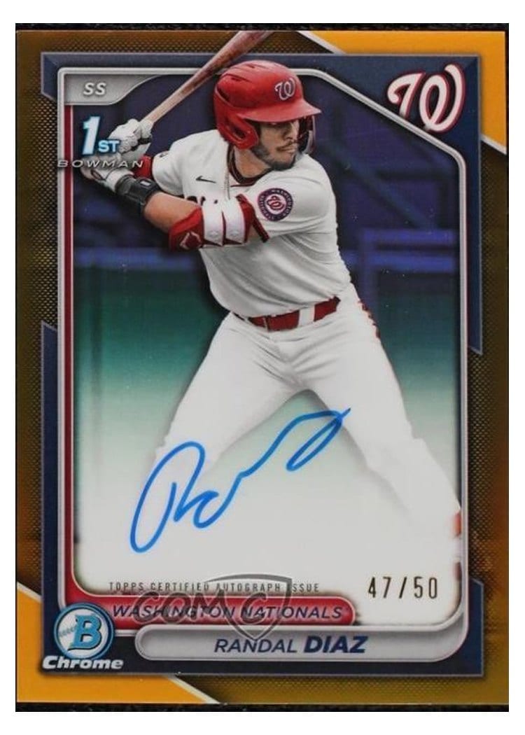 2024 Bowman Draft Chrome Prospect Autographs Randal Diaz Gold Refractor #CPA-RD