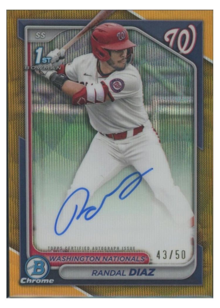 2024 Bowman Draft Chrome Prospect Autographs Randal Diaz Gold Wave Refractor #CPA-RD