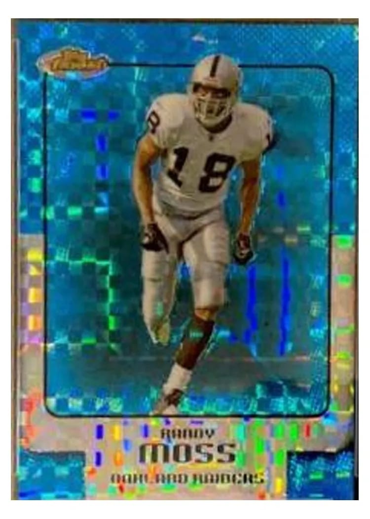 2006 Topps Finest Randy Moss Blue Xfractor #5 card