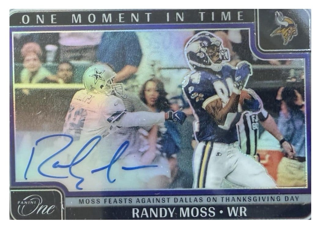 2024 Panini One One Moment in Time Autographs Randy Moss One Moment in Time Autograph #384 card