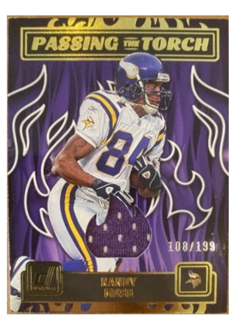2023 Donruss Passing the Torch Jersey Relics Randy Moss / Justin Jefferson #PTT-13 card