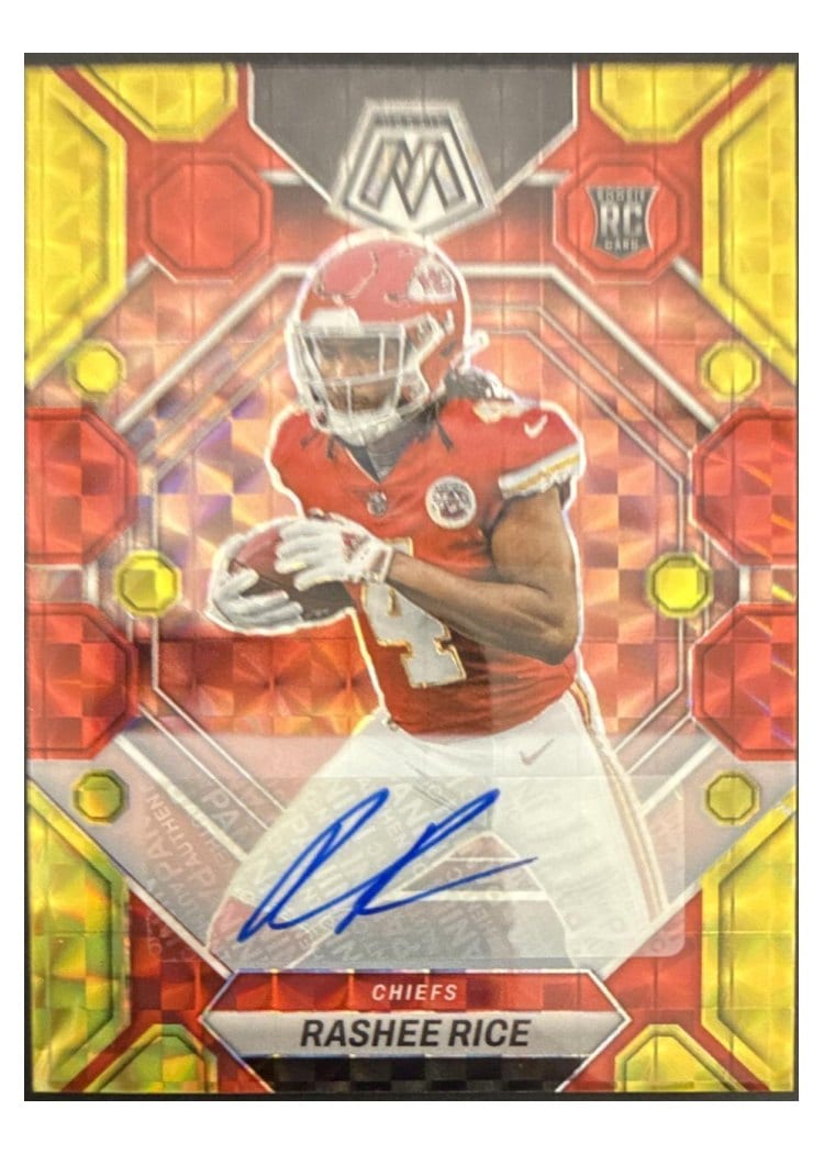 2023 Panini Mosaic Base Set Rashee Rice Autograph Choice Fusion Red Yellow #357 card