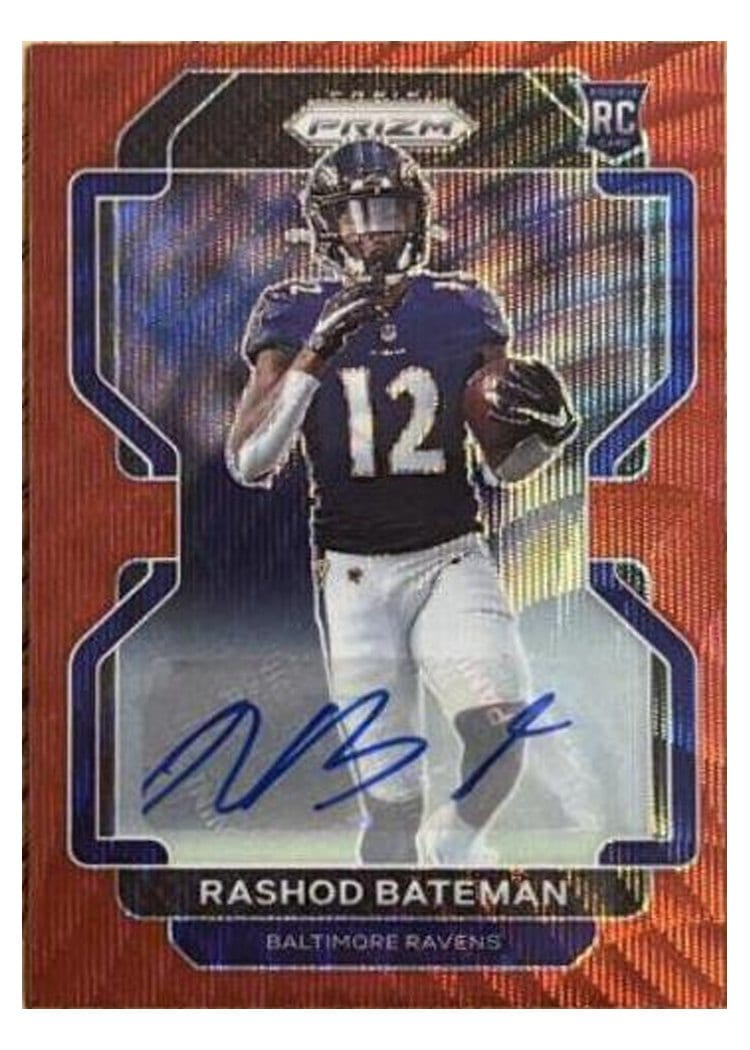 2021 Panini Prizm Base Set Rashod Bateman Autograph Red Wave Prizm #340 card