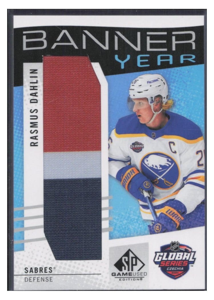 2025-26 SP Game Used 2024 Global Series Devils vs. Sabres Banner Year Relics Rasmus Dahlin #BYGSC-RD card
