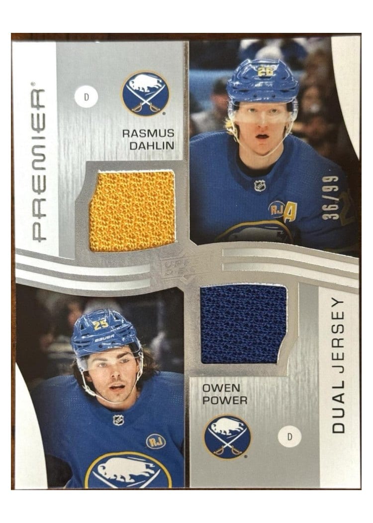 2023-24 Upper Deck Premier Premier Dual Jerseys Rasmus Dahlin/Owen Power #PD-RDOP card
