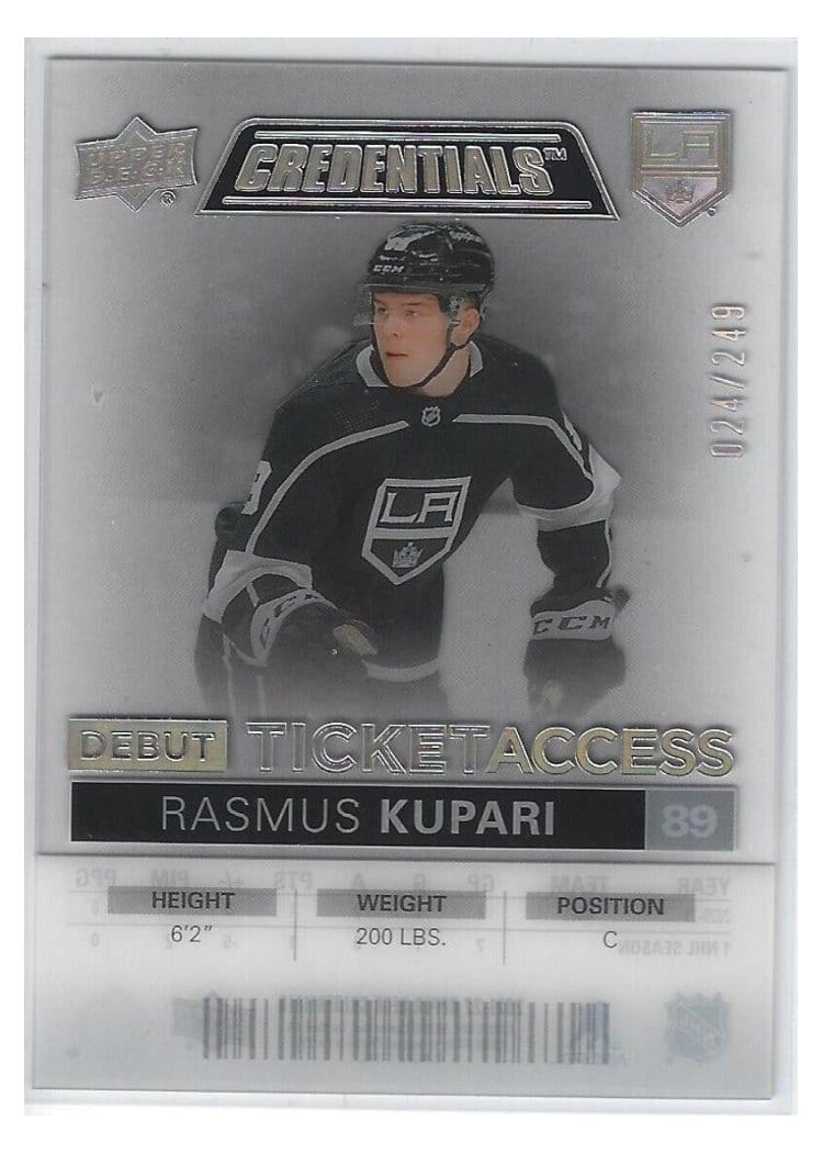 2021-22 Upper Deck Credentials Debut Ticket Access Acetate Rasmus Kupari #DTA-RK card