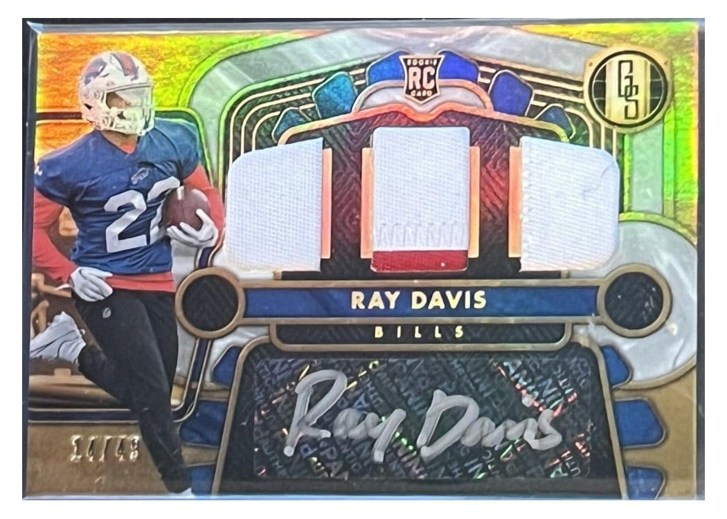 2024 Panini Gold Standard Rookie Jersey Autographs Triple Ray Davis #28 card