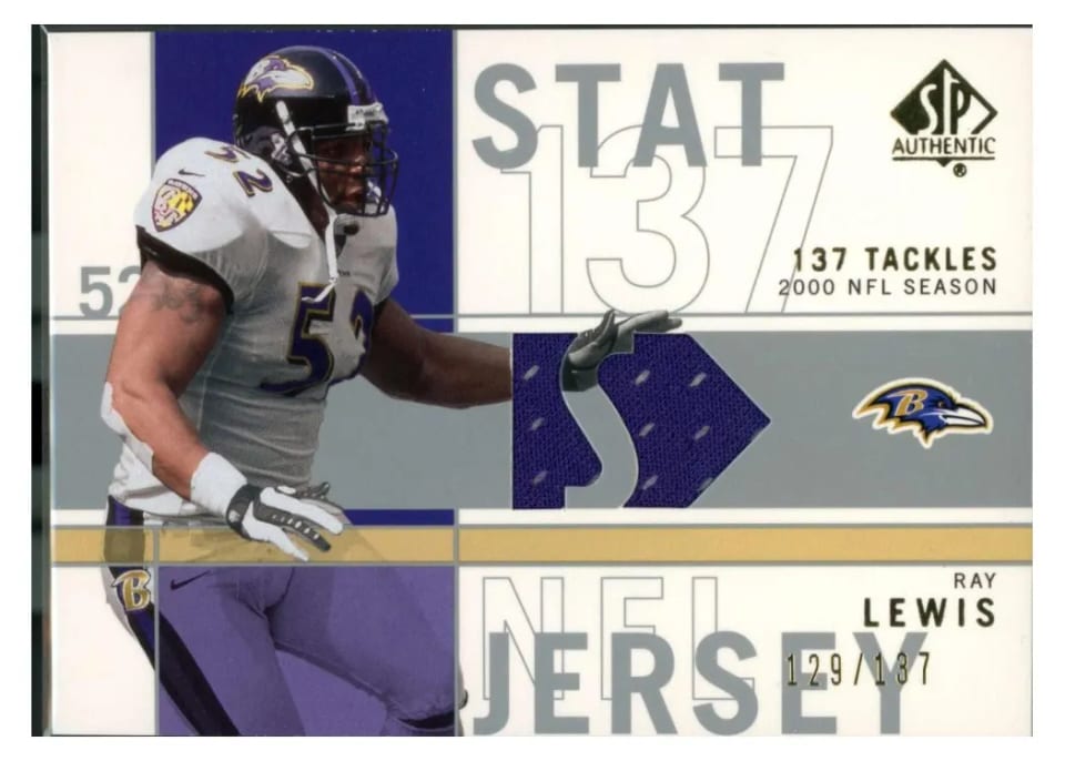 2001 SP Authentic Stat Jerseys Ray Lewis #SP-RL card