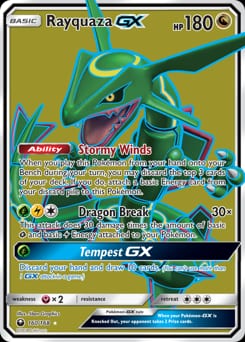 2018 Celestial Storm Rayquaza-GX #160 card