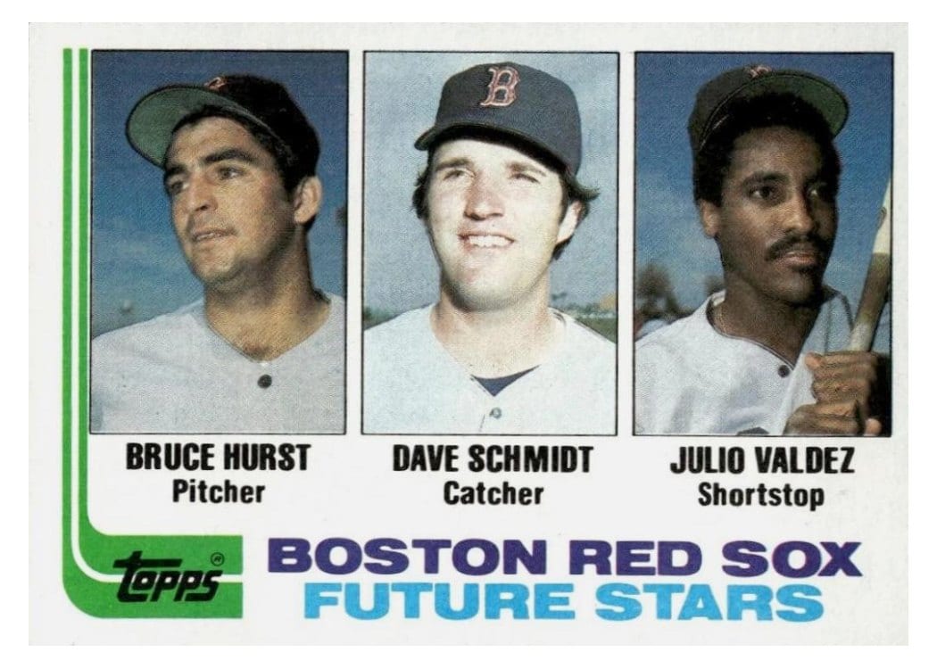 1982 Topps Red Sox Future Stars: Bruce Hurst / Dave Schmidt / Julio Valdez #381 card