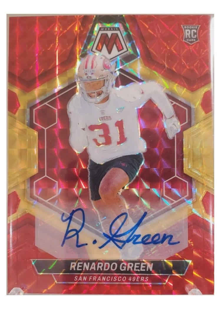 2024 Panini Mosaic Base Set Renardo Green Autograph Choice Fusion Red and Yellow #358 card
