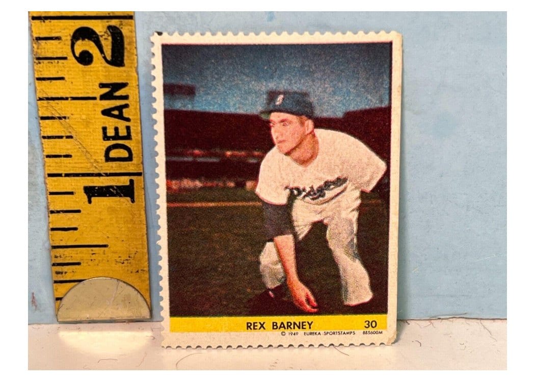 1949 Eureka Sportstamps Rex Barney #30 card