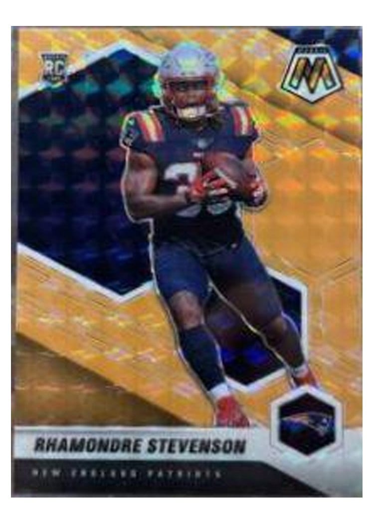 2021 Panini Mosaic Base Set Rhamondre Stevenson Orange Fluorescent #337 card