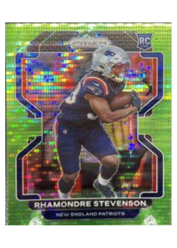 2021 Panini Prizm Base Set Rhamondre Stevenson Neon Green Pulsar Prizm #367 card