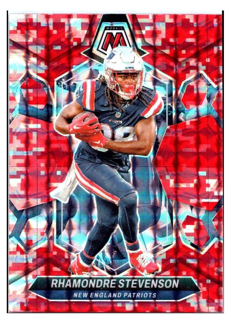 2024 Panini Mosaic Base Set Rhamondre Stevenson Camo Red #149 card