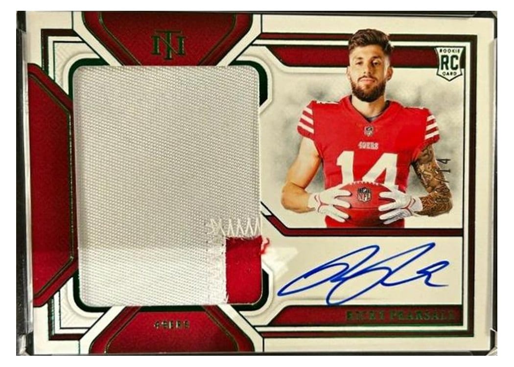 2024 Panini National Treasures Base Set Ricky Pearsall Green Jersey Number Patch Autograph #164 card