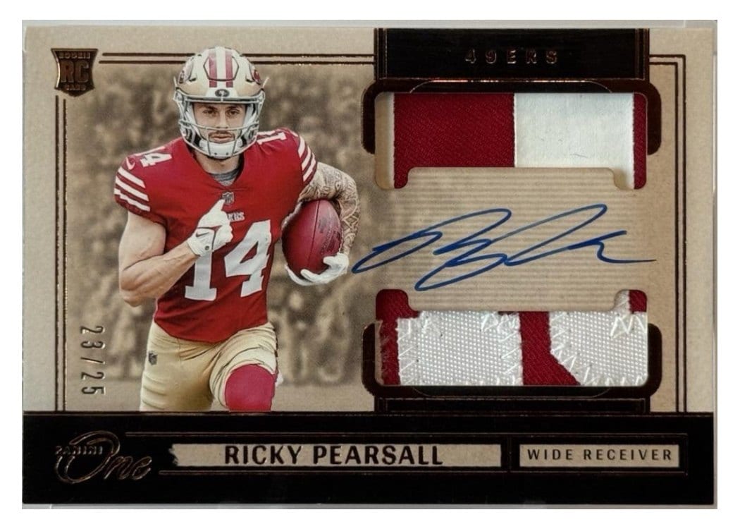 2024 Panini One Rookie Dual Patch Autographs Ricky Pearsall Bronze Rookie Dual Patch Autograph #38 card