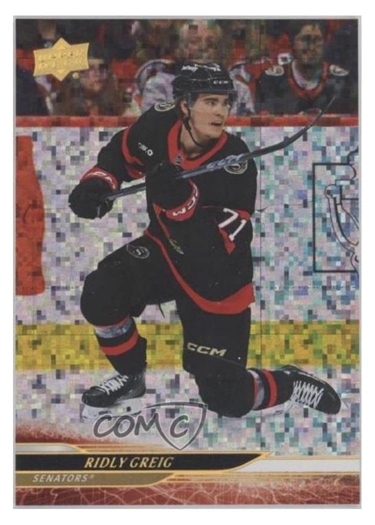 2024-25 Upper Deck Base Set Ridly Greig Speckled Rainbow #131 card