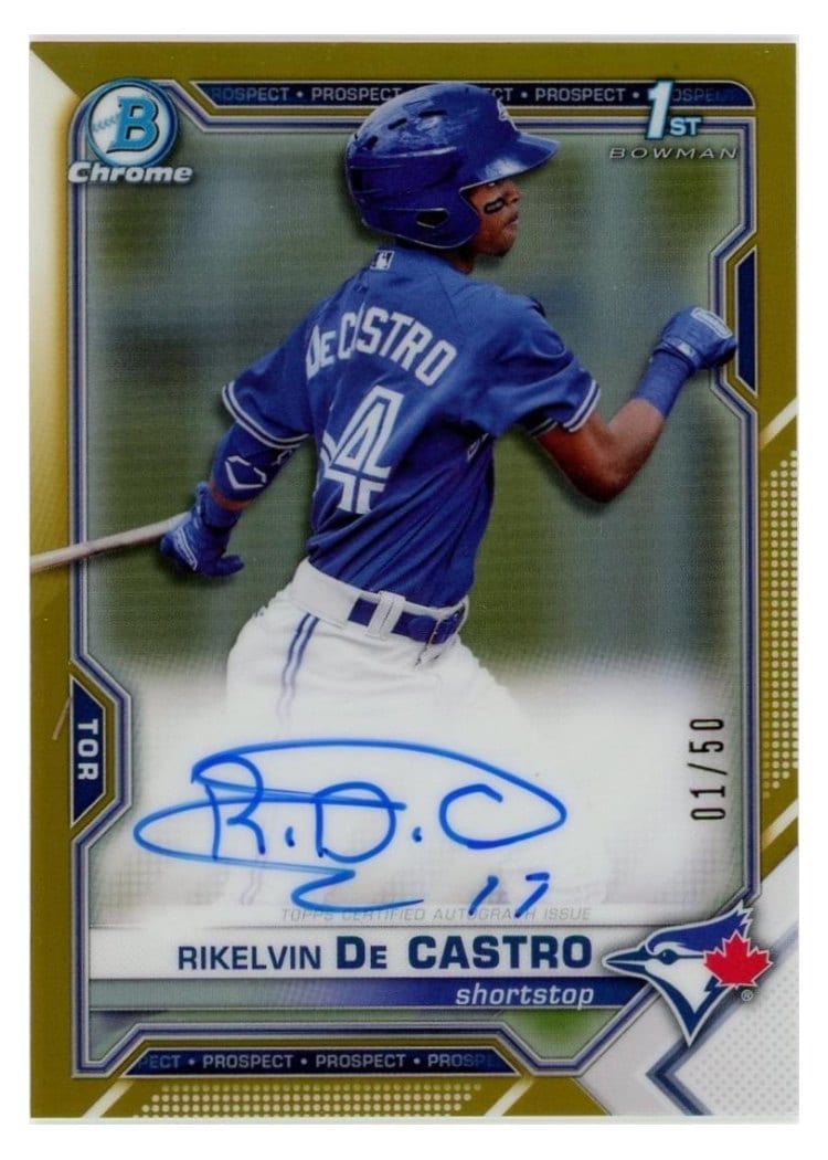 2021 Bowman Chrome Prospect Autographs Rikelvin De Castro Gold Refractor #CPA-RDCA