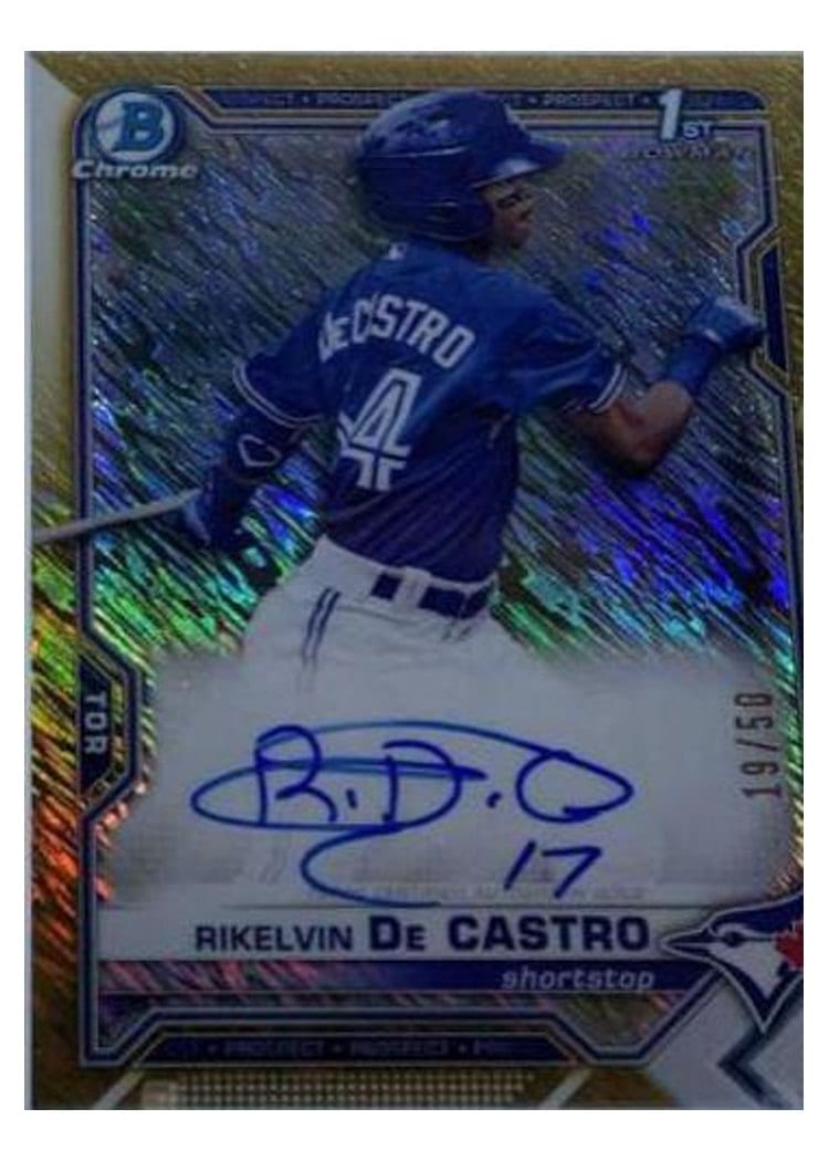 2021 Bowman Chrome Prospect Autographs Rikelvin De Castro Gold Shimmer Refractor #CPA-RDCA